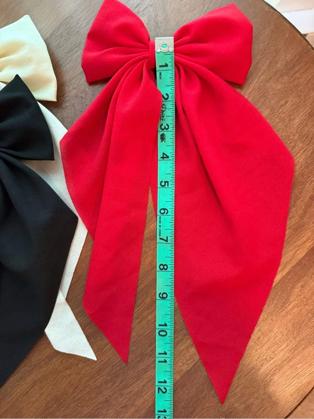 Set of 3 Large Bow Hair Clips in Red, Black & Cream
